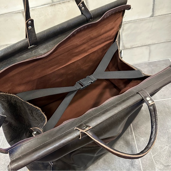 American West duffel travel bag western leather cowhide brown large - Picture 6 of 11